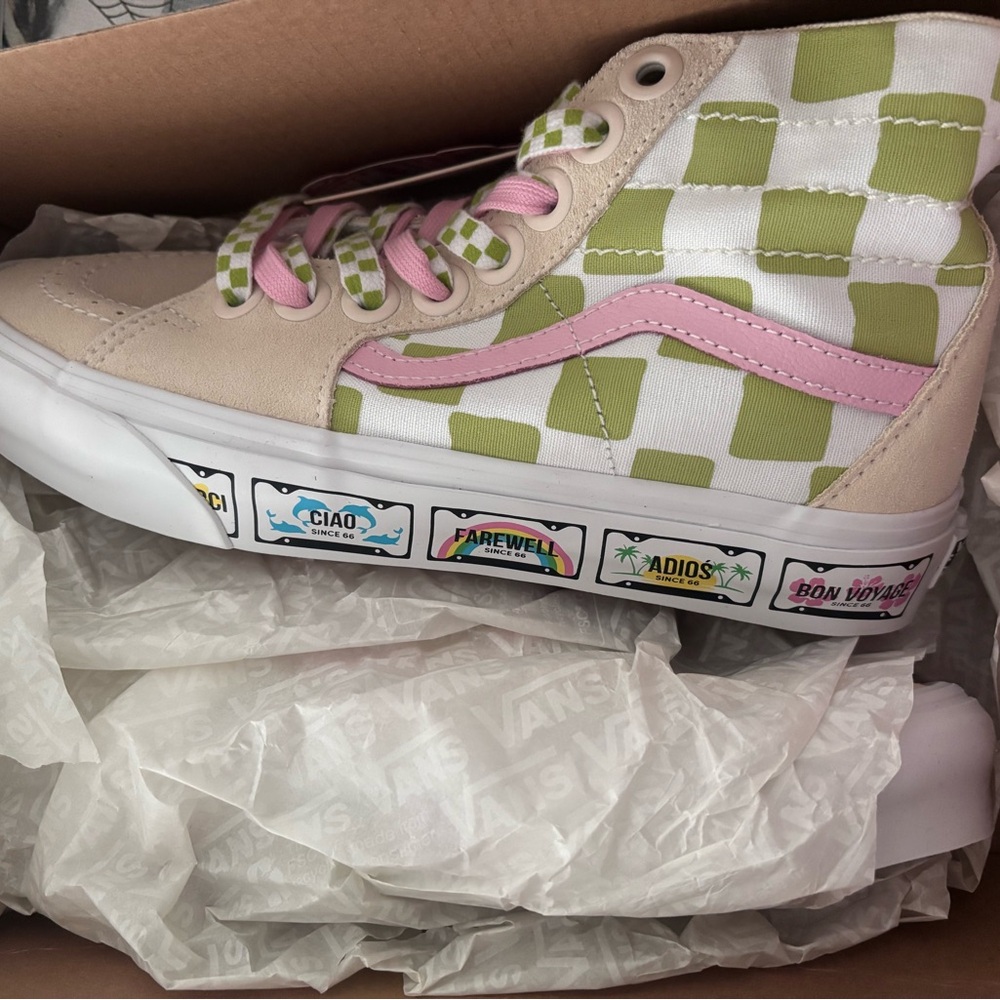 Vans Checkerboard Sneakers with Pink and Green Accents x Emma mulholland on holi - Picture 2 of 6